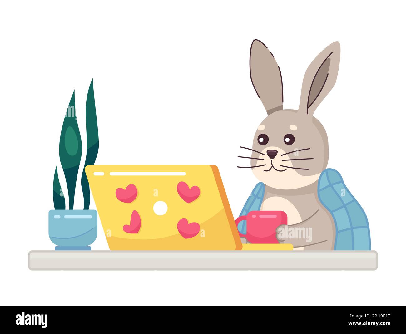 Mit einer Decke bedecktes Kaninchen, das auf den Laptop schaute, eine nette, kühle und schicke Tapete Stock Vektor