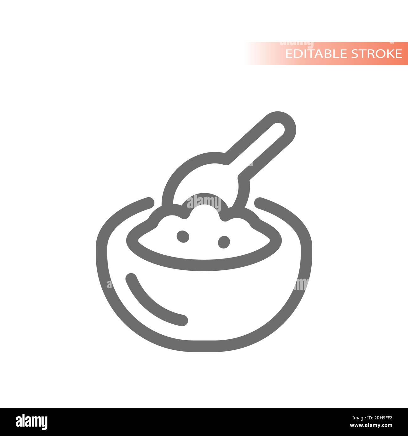 Müsli- oder Reisschale mit Löffelsymbol. Frühstückskontur-Vektor. Stock Vektor