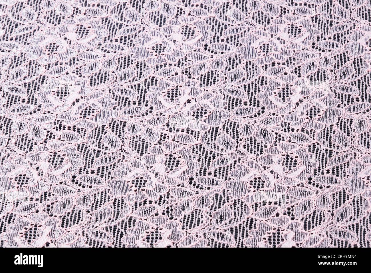 Stoffstruktur. Netzstruktur. Stoffstruktur mit Blumen. Schnurstruktur, Netzgewebe. Schwarzer Synthetikstoff. Kann als Hintergrund verwendet werden Stockfoto