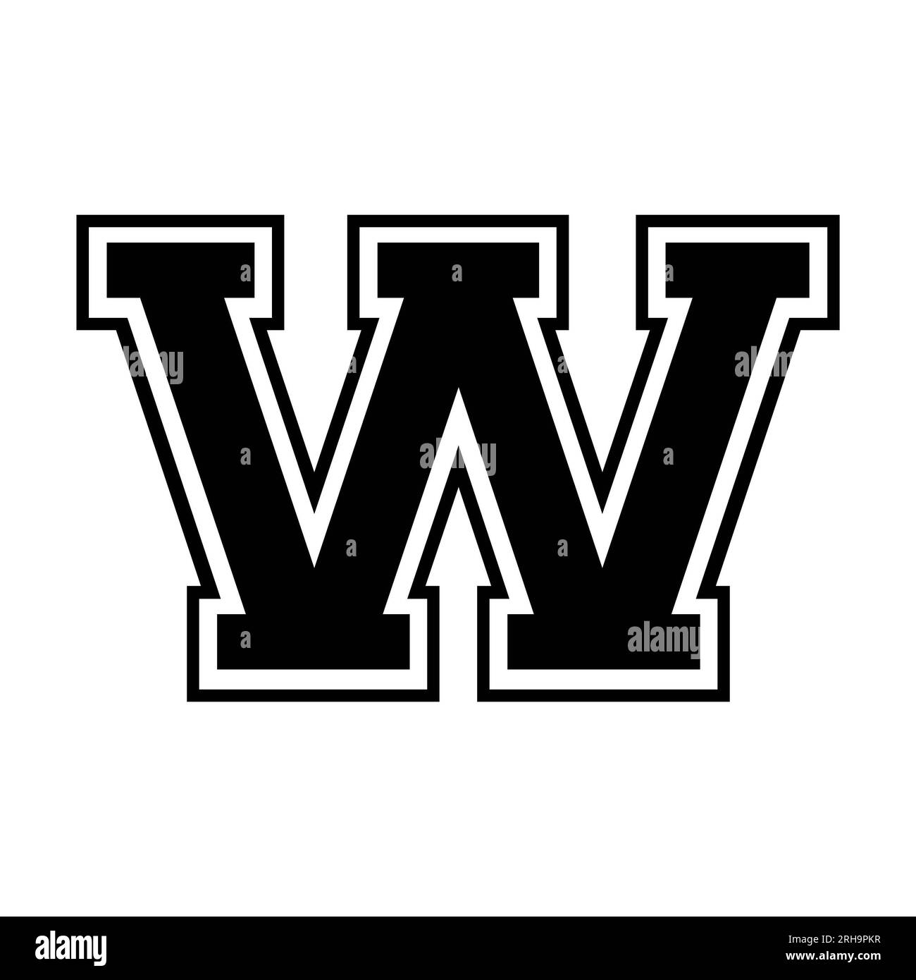 Schriftart für College-Sporttrikots auf weißem Hintergrund. Isolierte Darstellung. Stockfoto