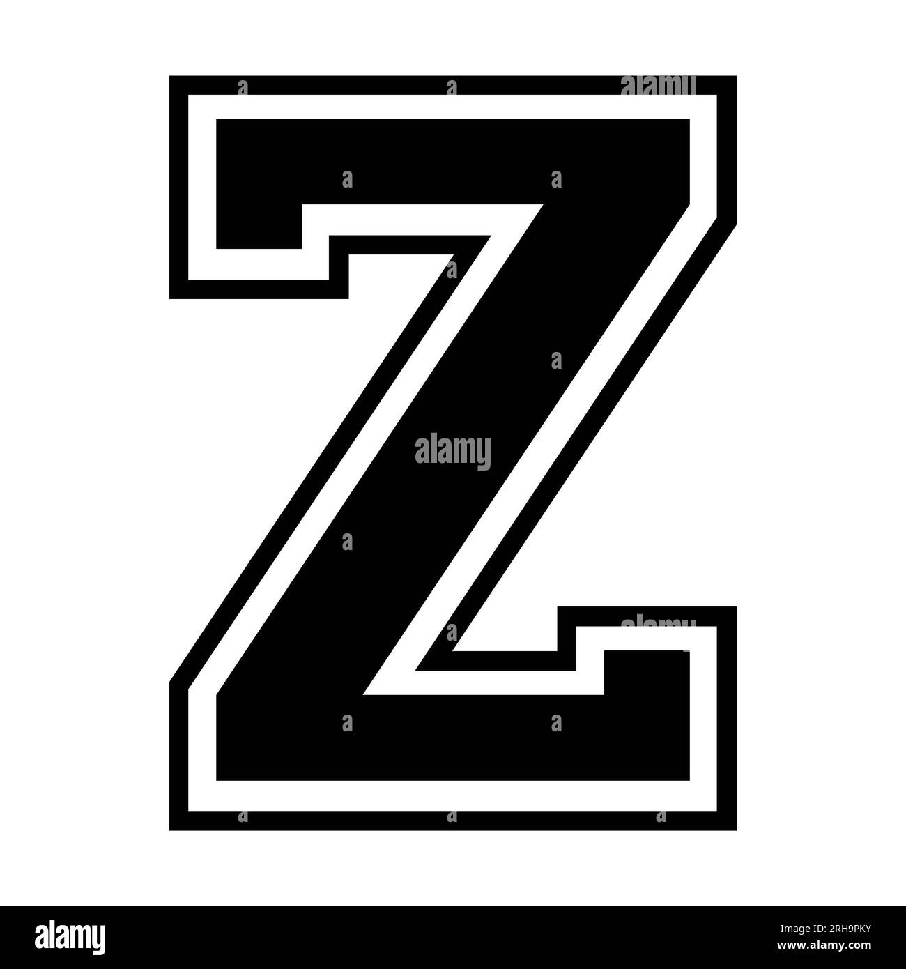 Schriftart für College-Sporttrikots mit Z-Buchstaben auf weißem Hintergrund. Isolierte Darstellung. Stockfoto