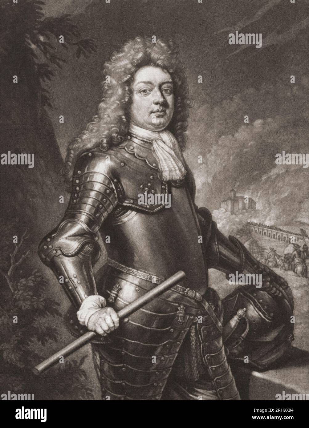 Godard van Reede, 1. Earl of Athlone, Baron van Reede, Lord of Ginkel, 1644 - 1703. Niederländischer General, prominent während des Williamitenkriegs in Irland. Aus einem Abdruck von Pieter Schenk nach dem Gemälde von Gottfried Kneller. Stockfoto