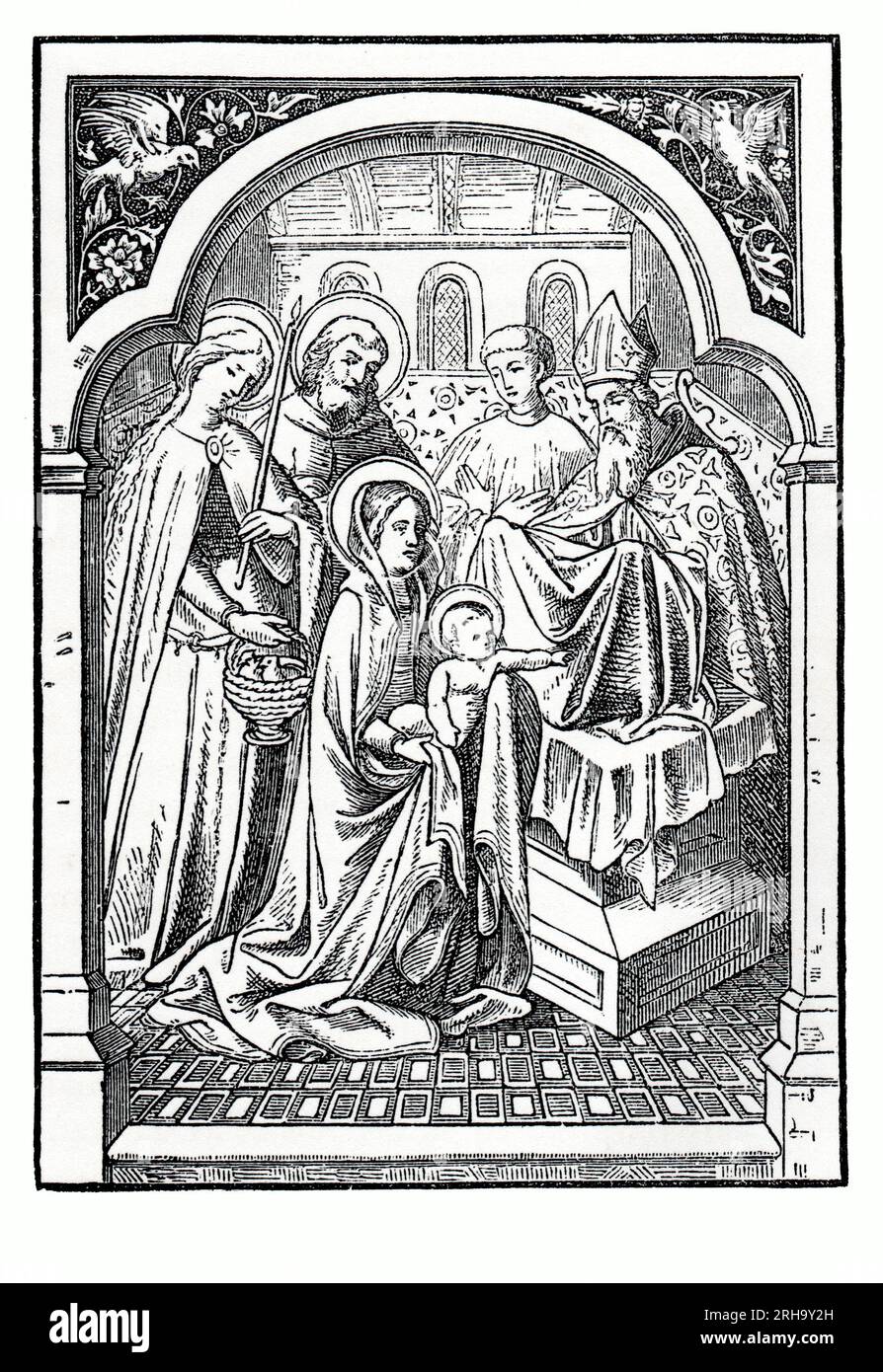 Reinigung der Jungfrau Maria. Gravur aus dem Leben der Heiligen von Sabin Baring-Gould. Stockfoto