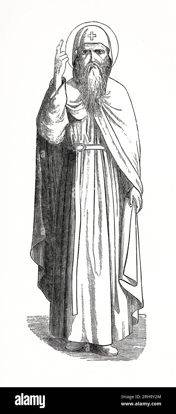 St. Ephraem der Syrer, heilige aus dem 4. Jahrhundert, der in Nisibis lebte (modernes Nusaybin, Türkei). Gravur aus dem Leben der Heiligen von Sabin Baring-Gould. Stockfoto