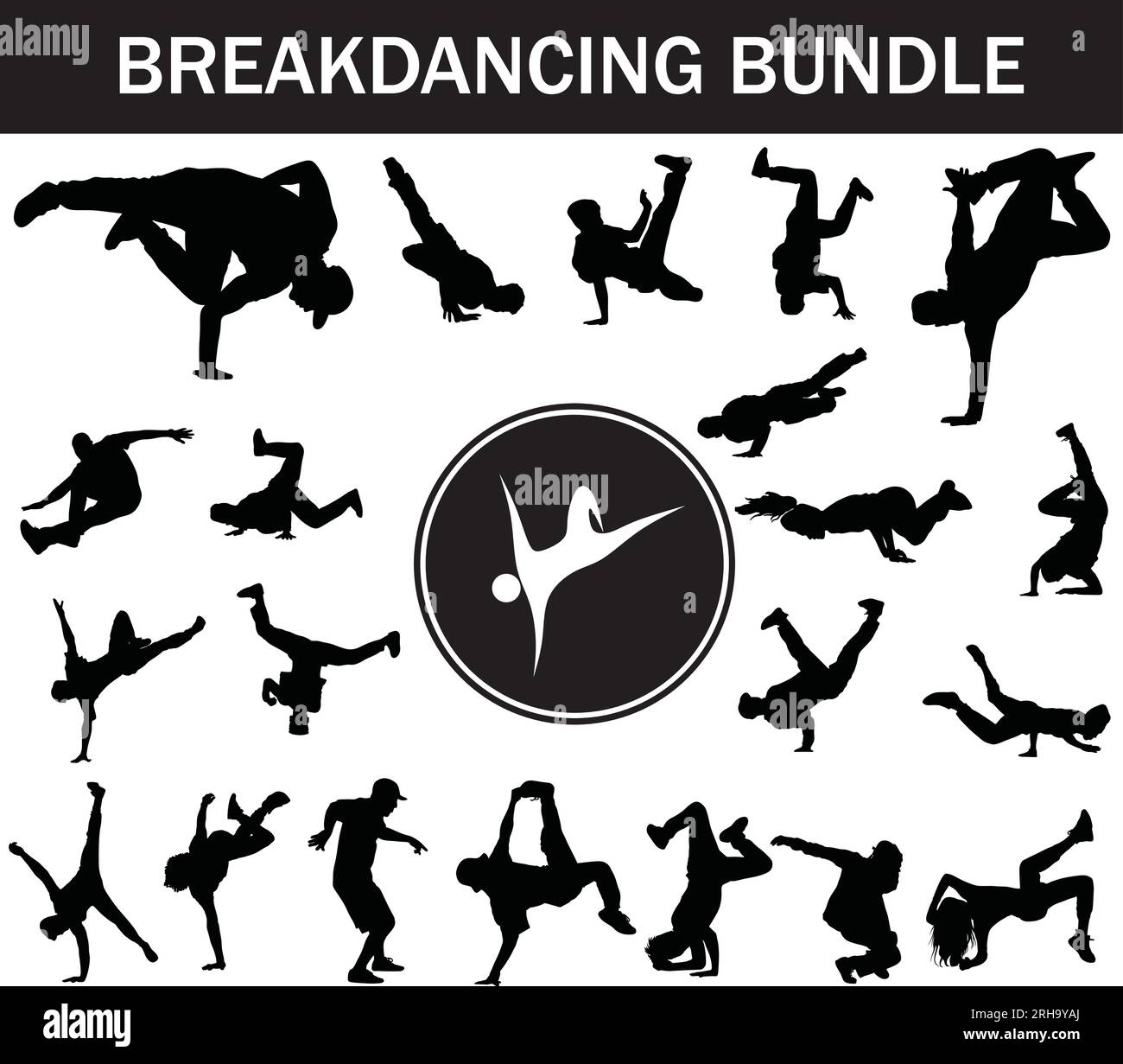 „Breakdance“-Silhouette | „Breakdance People“-Kollektion mit Logo Stock Vektor
