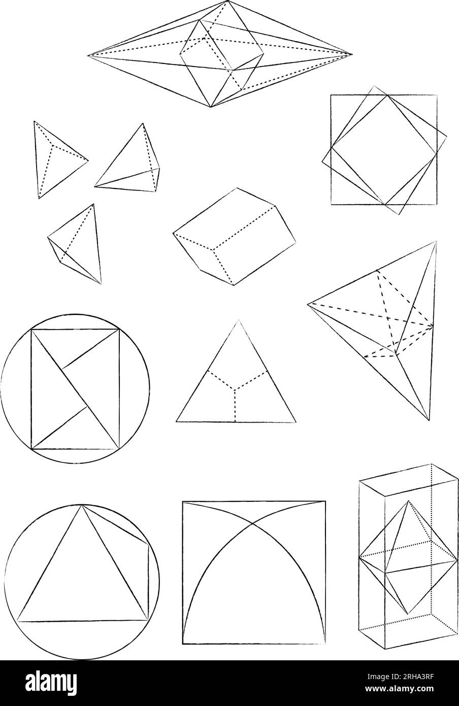 Geometrie-Kritzeleien. Wissenschaftliche Zeichnungen isoliert auf weißem Hintergrund Stock Vektor