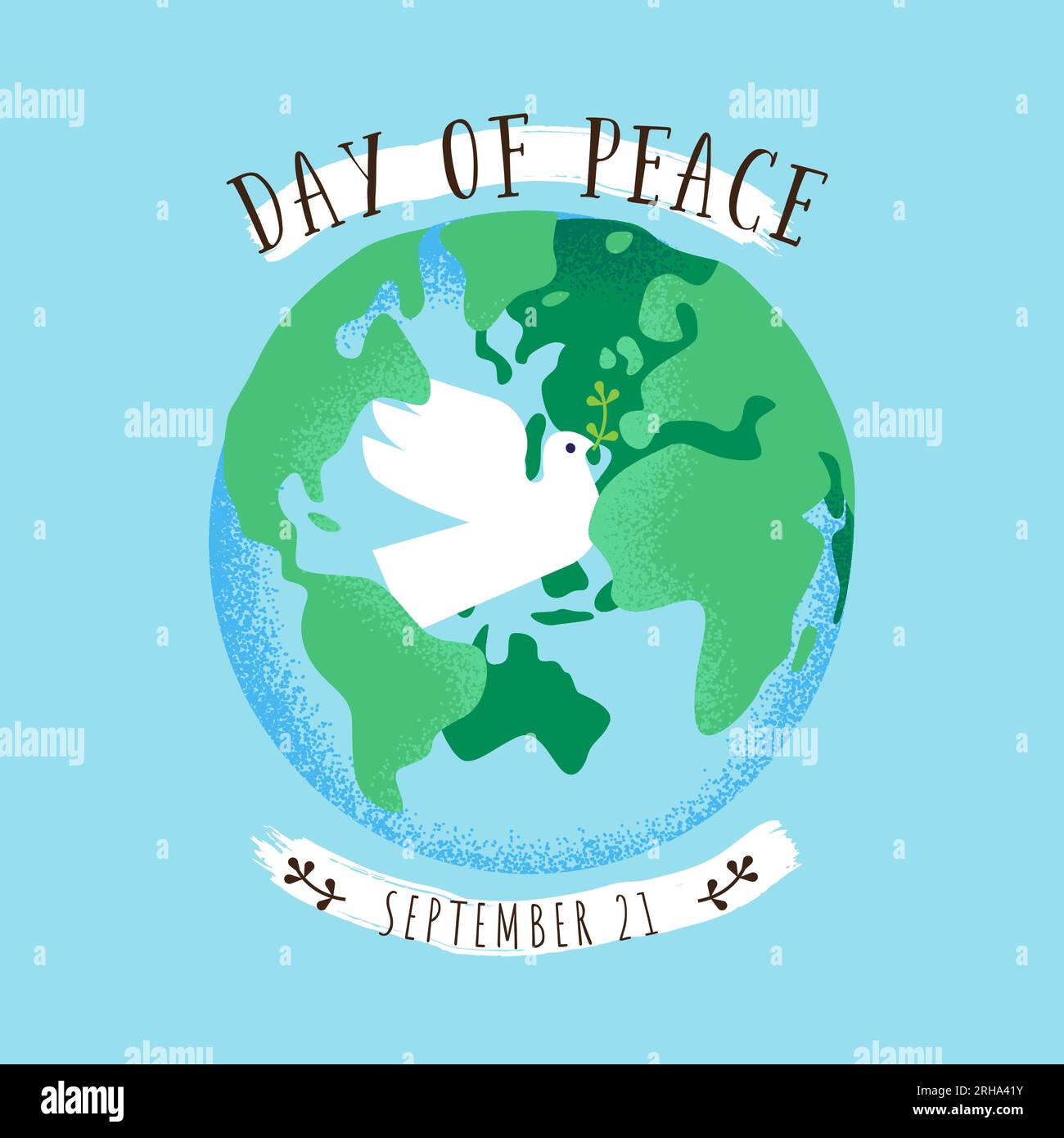 Internationaler Tag des Friedens Karte Vektordarstellung der grünen Welt mit weißem Taubenvogel im Inneren. Poster-Design-Konzept zur Feier der ideale des Friedens Stock Vektor