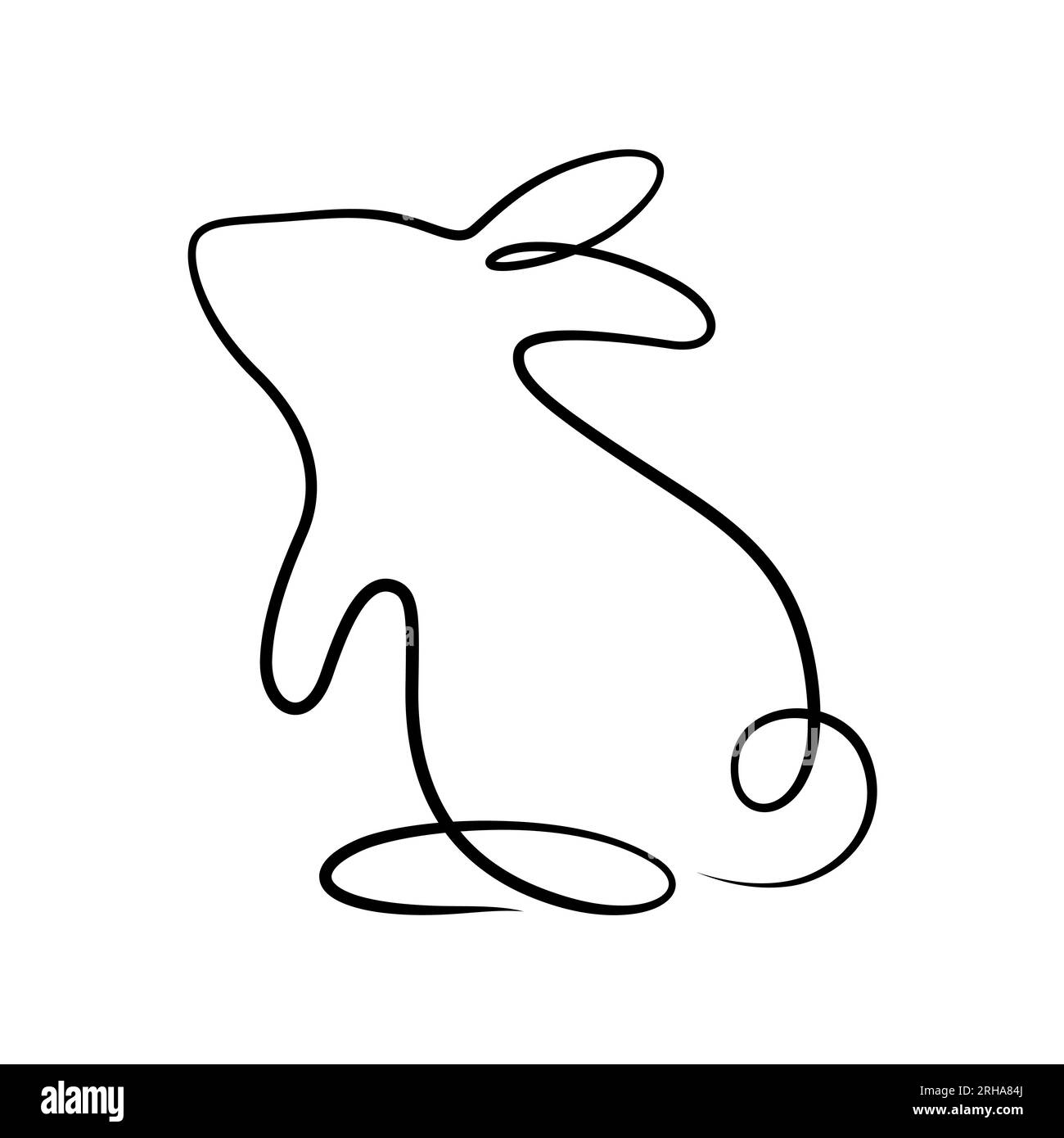 Eine Strichzeichnung mit Baby-Kaninchen-Kalligraphie für ostern, Mitte-Herbst-Festival, Logo, dekorativ, etc Stock Vektor