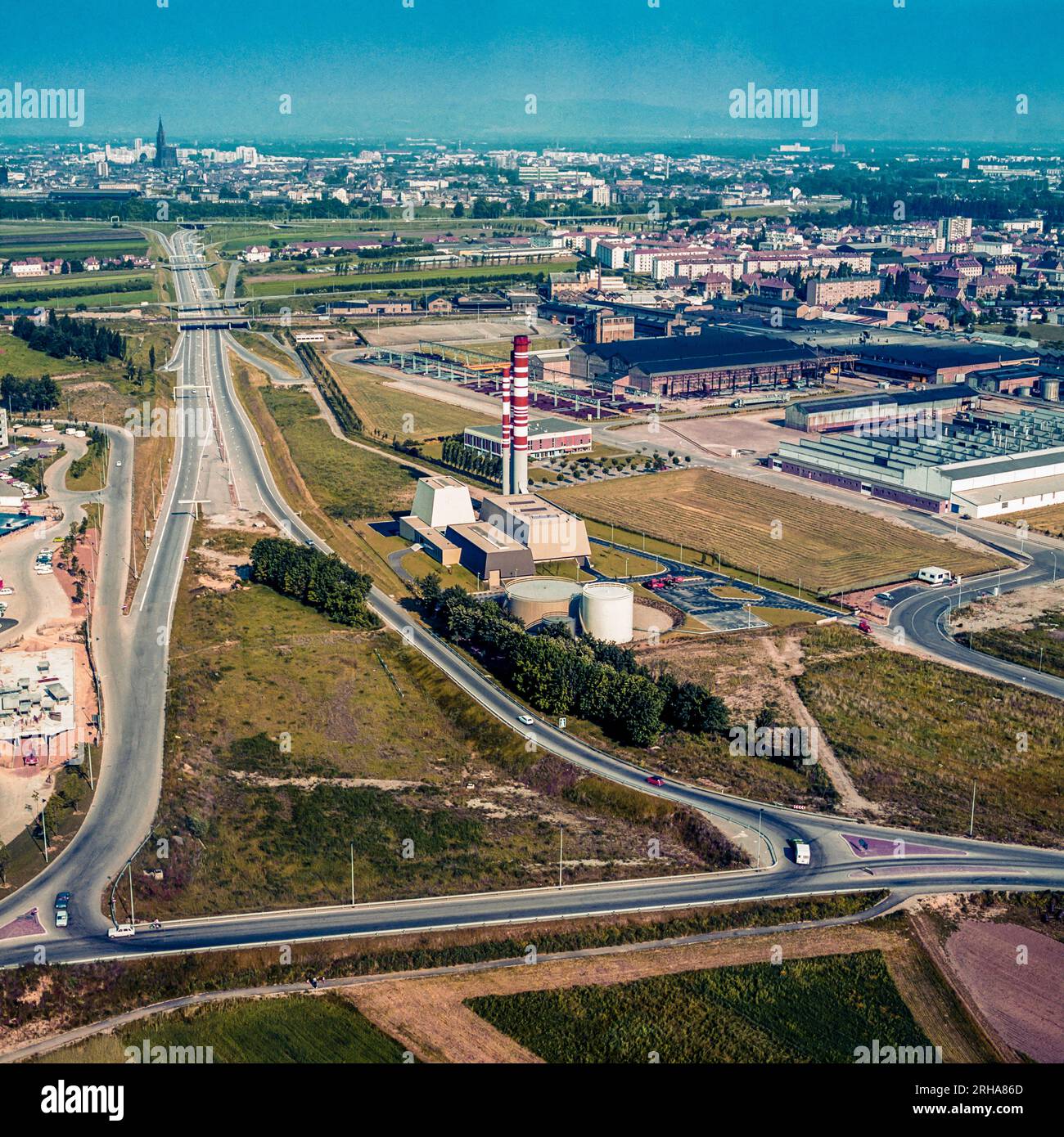 Straßburg, Haute-Pierre, Autobahnkreuz, gasbetriebenes Wärmekraftwerk, Stadtblick, Elsaß, Frankreich, Europa, Stockfoto