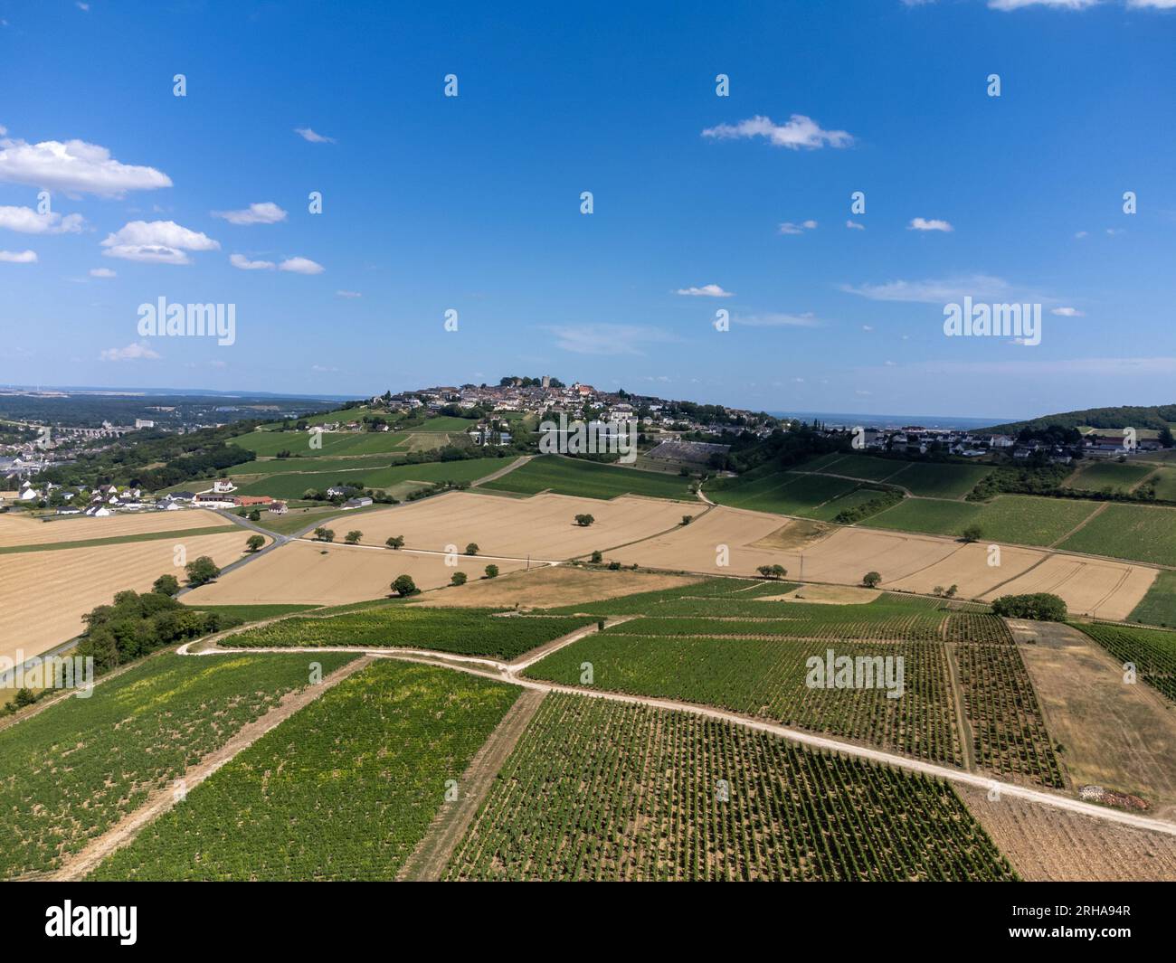 Weinberge der Appellation Sancerre, Herstellung von trockenem Weißwein aus der traube sauvignon Blanc, die auf Hügeln am linken Ufer des Flusses Loire auf differen angebaut wird Stockfoto