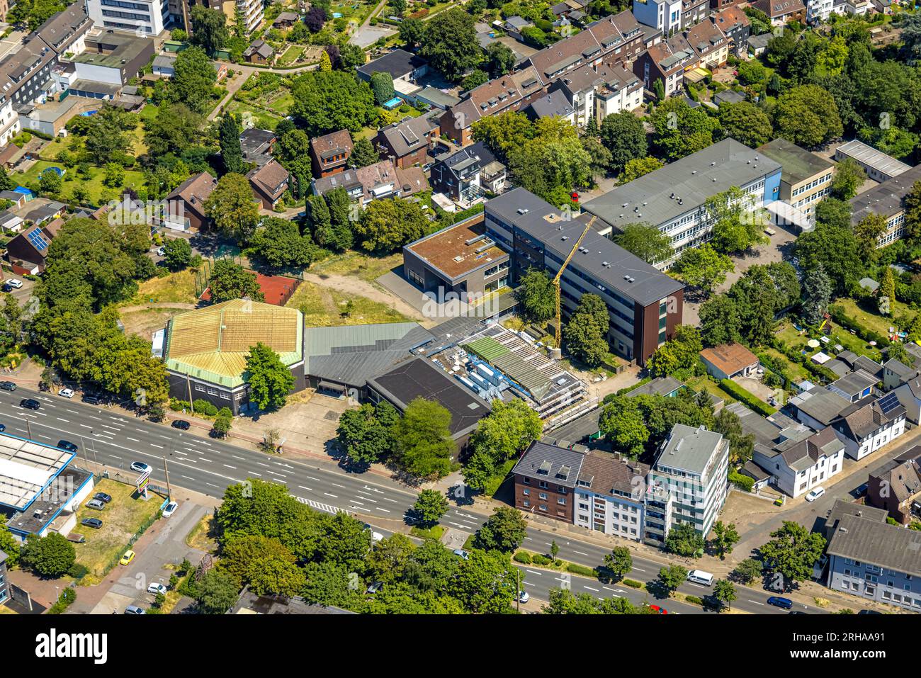 Luftaufnahme, Heinrich-Heine-Gymnasium, Baustelle und Neubau, Dümpten, Oberhausen, Ruhrgebiet, Nordrhein-Westfalen, Deutschland, DE, Europa Stockfoto