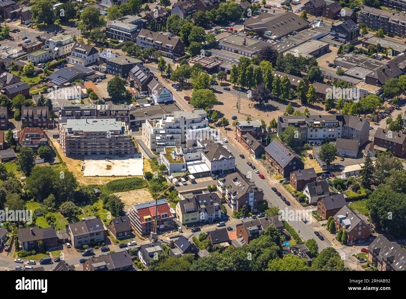 Luftaufnahme, Baustelle Wohnhaus Hiesfelder Straße, Schmachtendorf, Oberhausen, Ruhrgebiet, Nordrhein-Westfalen, Deutschland, Konstrukt Stockfoto