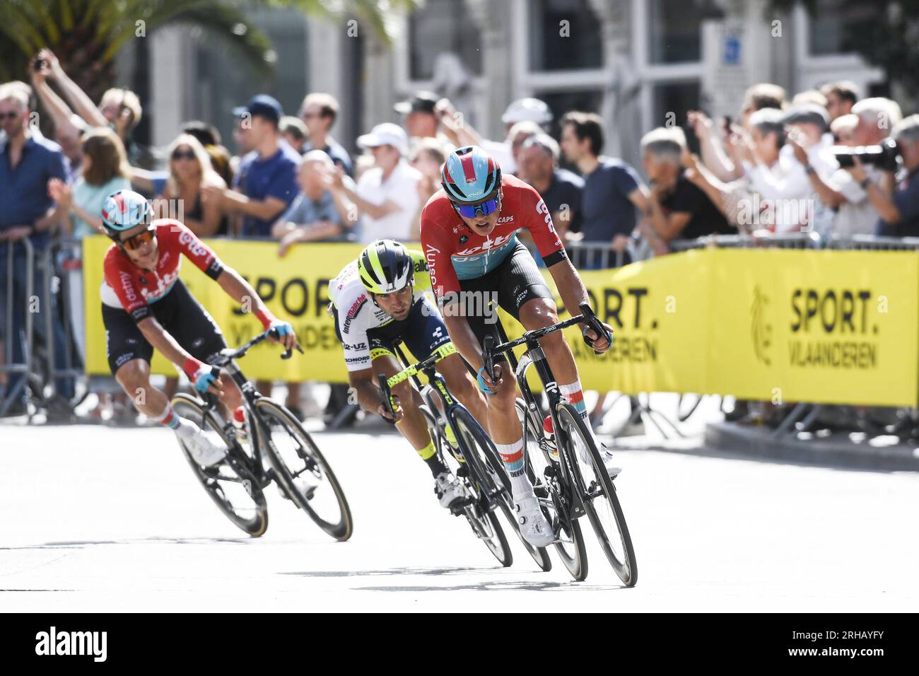 Leuven, Belgien. 15. Aug. 2023. Niederländische Mathijs Paaschens von Lotto-Dstny in Aktion während des eintägigen Radrennens „Tour of Leuven - Memorial Jef Scherens“ in Leuven, Dienstag, den 15. August 2023. BELGA FOTO MARC GOYVAERTS Kredit: Belga News Agency/Alamy Live News Stockfoto