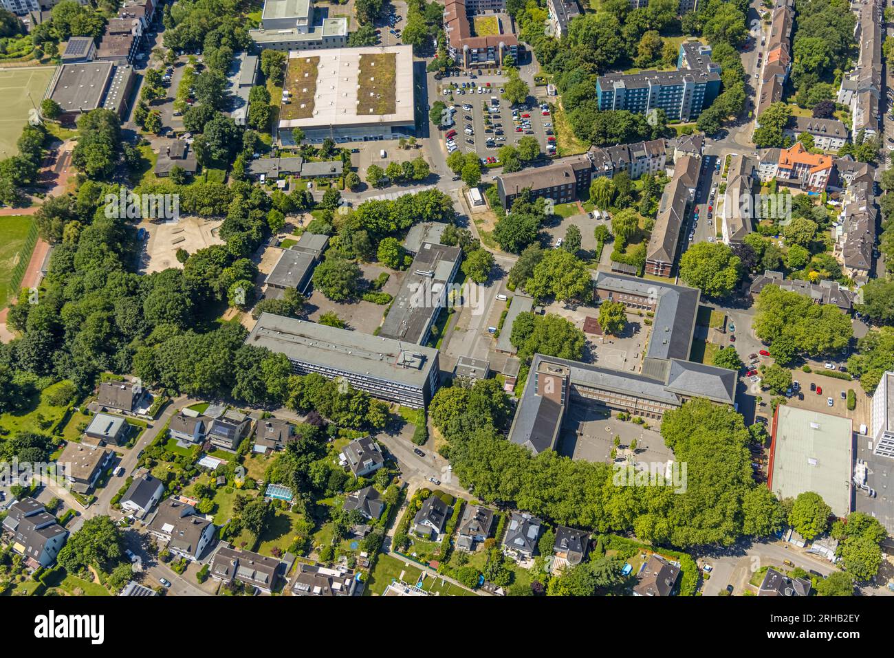 Luftaufnahme, Realschule und Berufskolleg, Westenergie Sports Hall, Employment Agency, Altstadt I - Südosten, Mülheim an der Ruhr, Ruhrgebiet, North Rh Stockfoto