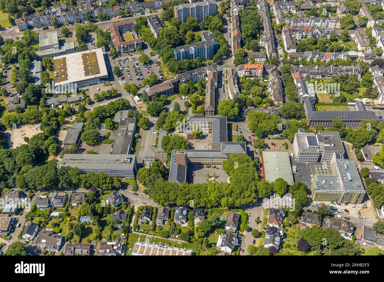 Luftaufnahme, Realschule und Berufskolleg, Westenergie Sports Hall, Employment Agency, Altstadt I - Südosten, Mülheim an der Ruhr, Ruhrgebiet, North Rh Stockfoto