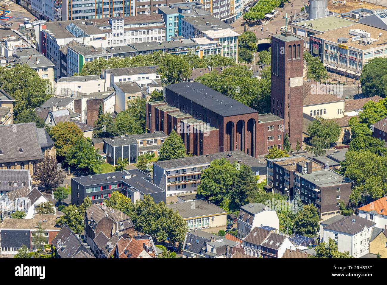 Luftaufnahme, St. Mariae Geburt Katholische Kirche, Altstadt I, Mülheim an der Ruhr, Ruhrgebiet, Nordrhein-Westfalen, Deutschland, Gebetsstätte, DE, Europa, Stockfoto