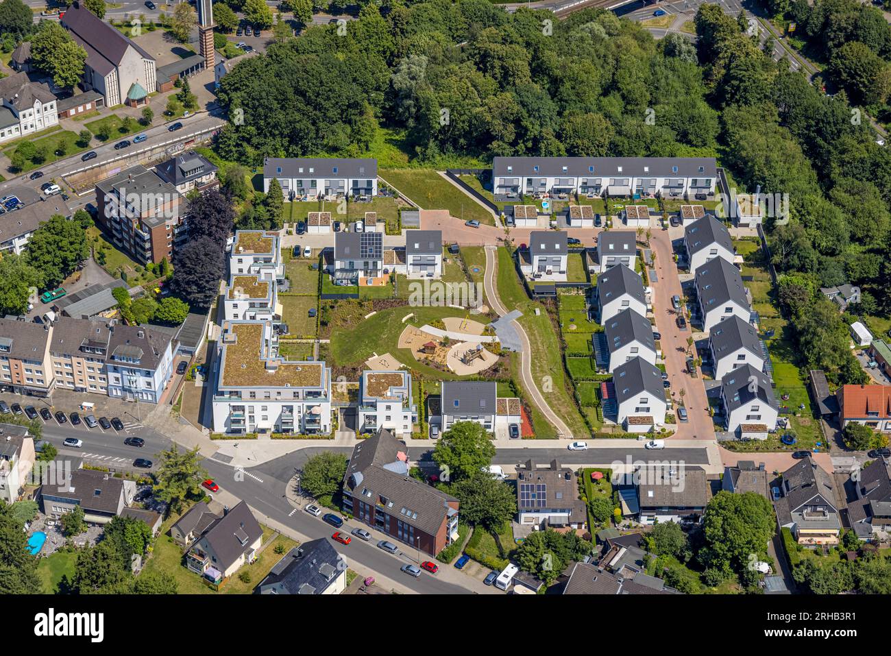 Luftaufnahme, Neubausiedlung Rudolf-Harbig-Straße U21 und Helga-Wex-Weg, Heißen - Mitte, Mülheim an der Ruhr, Ruhrgebiet, Nordrhein- Stockfoto