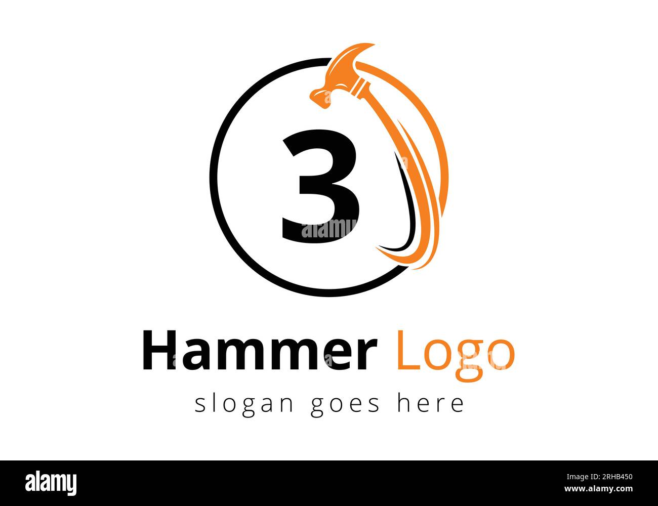Letter 3 Hammer Logo Concept For Construction, Woodworking Company Repair Symbol Vector Template. Modernes Vektorlogo für Bauunternehmen und c Stock Vektor