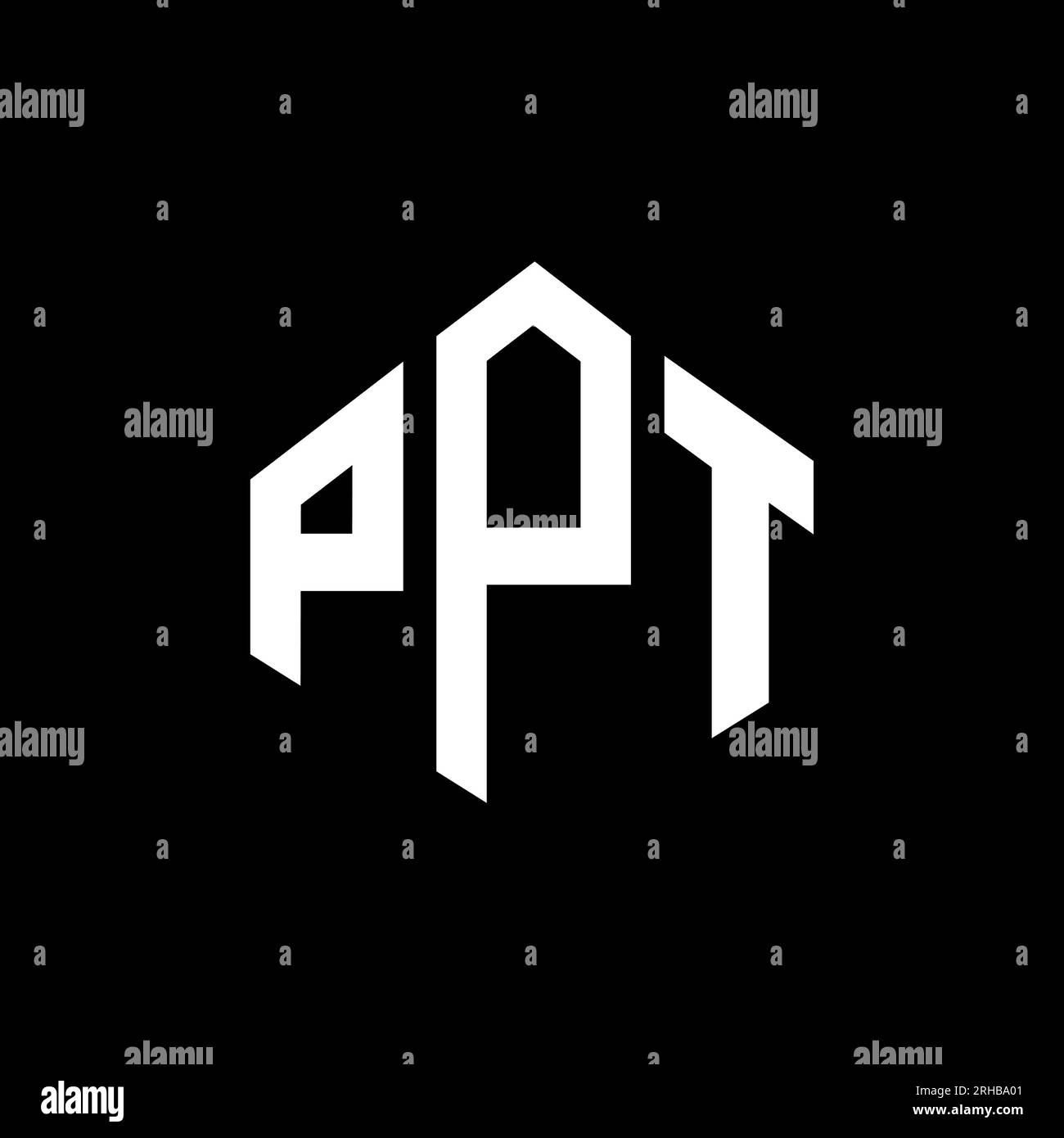 Logo mit PPT-Buchstaben und Polygonform. PPT-Polygon- und würfelförmiges Logo. Sechseckige PPT-Vektor-Logo-Vorlage in Weiß und Schwarz. PPT Monogr Stock Vektor