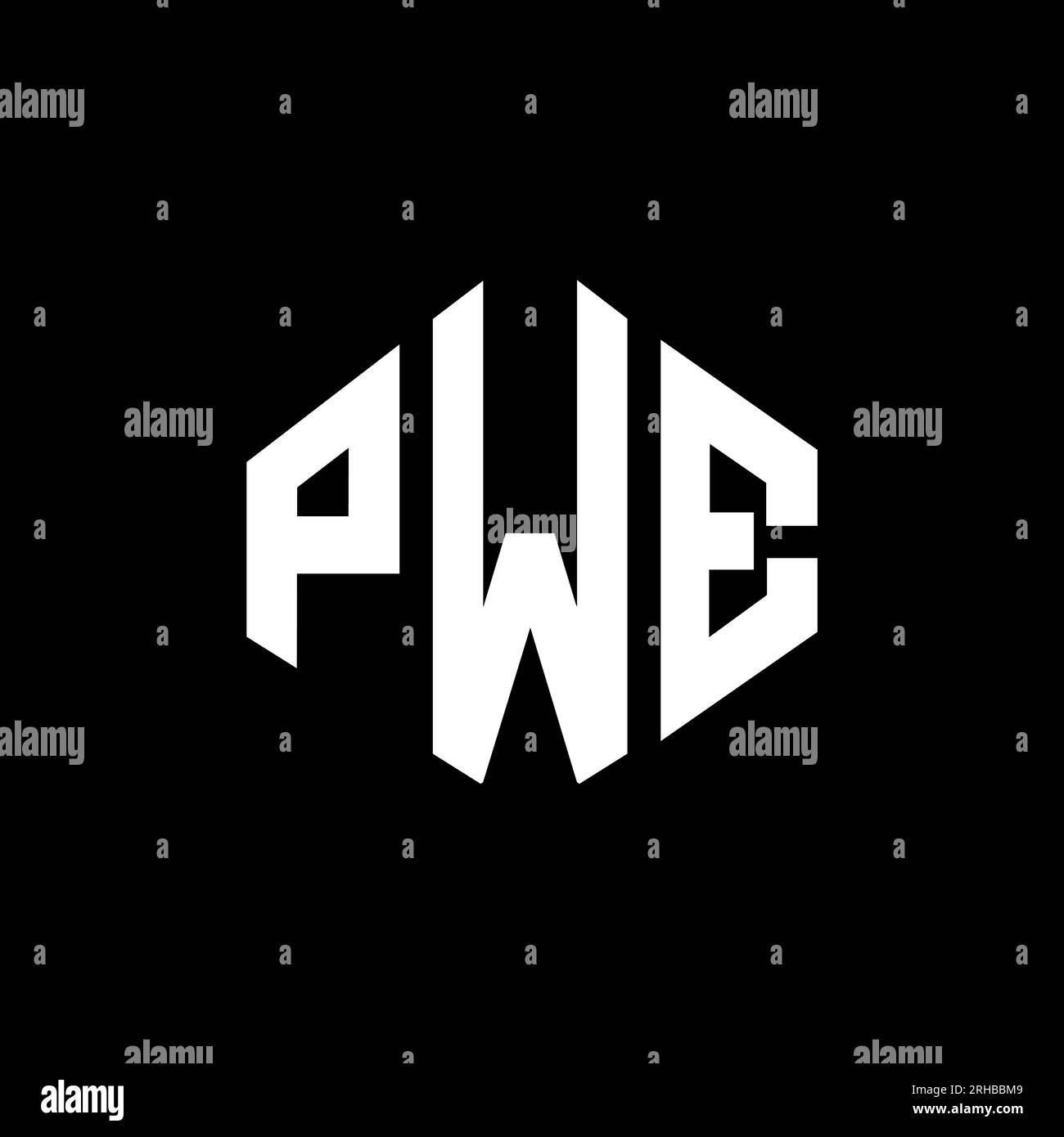 PWE-Logo in Polygonform. PWE-Polygon- und würfelförmiges Logo. Sechseckige PWE-Vektor-Logo-Vorlage in Weiß und Schwarz. PWE Monogr Stock Vektor