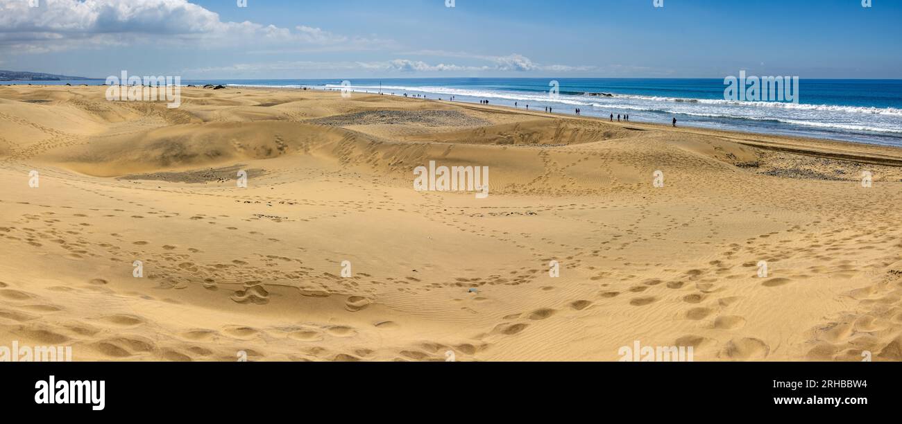 Fotografía panorámica de las Dunas de Maspalomas. El viento y la Arena crean paisajes diferentes. Gran Canaria, España Stockfoto