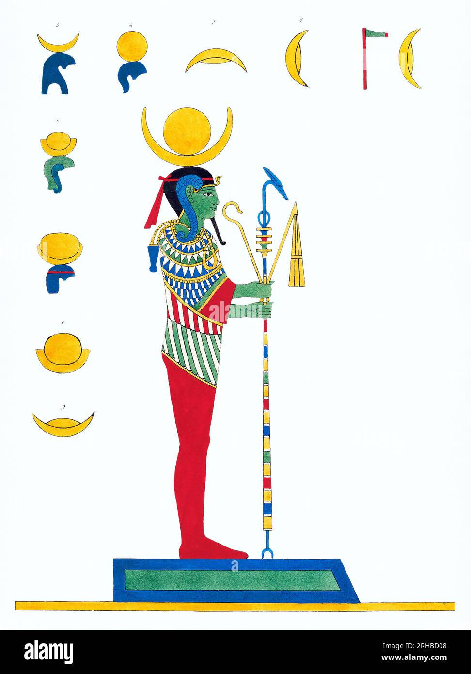 Khonsu-Illustration aus Pantheon Egyptien von Leon Jean Joseph Dubois. Original aus der New York Public Library. Stockfoto