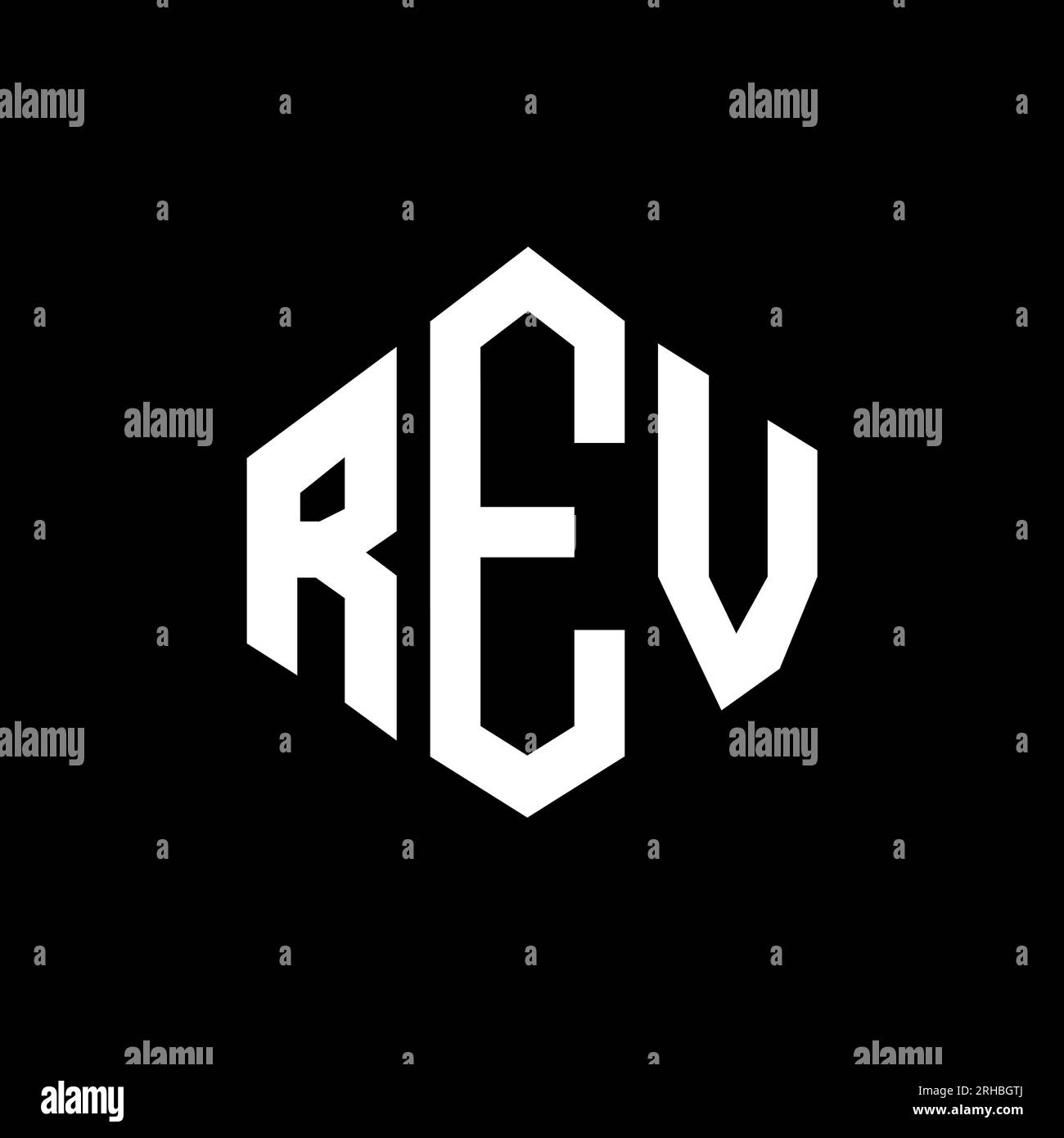 Logo mit dem Buchstaben „REV“ in Polygonform. REVERSIERBARES Polygon- und würfelförmiges Logo. REV sechseckige Vektor-Logo-Vorlage in Weiß und Schwarz. REV Monogr Stock Vektor