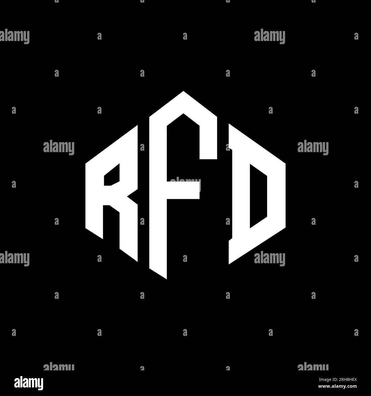 RFD-Logo mit Polygonform. RFD-Polygon- und würfelförmiges Logo. RFD sechseckige Vektorvorlage in Weiß und Schwarz. RFD Monogr Stock Vektor