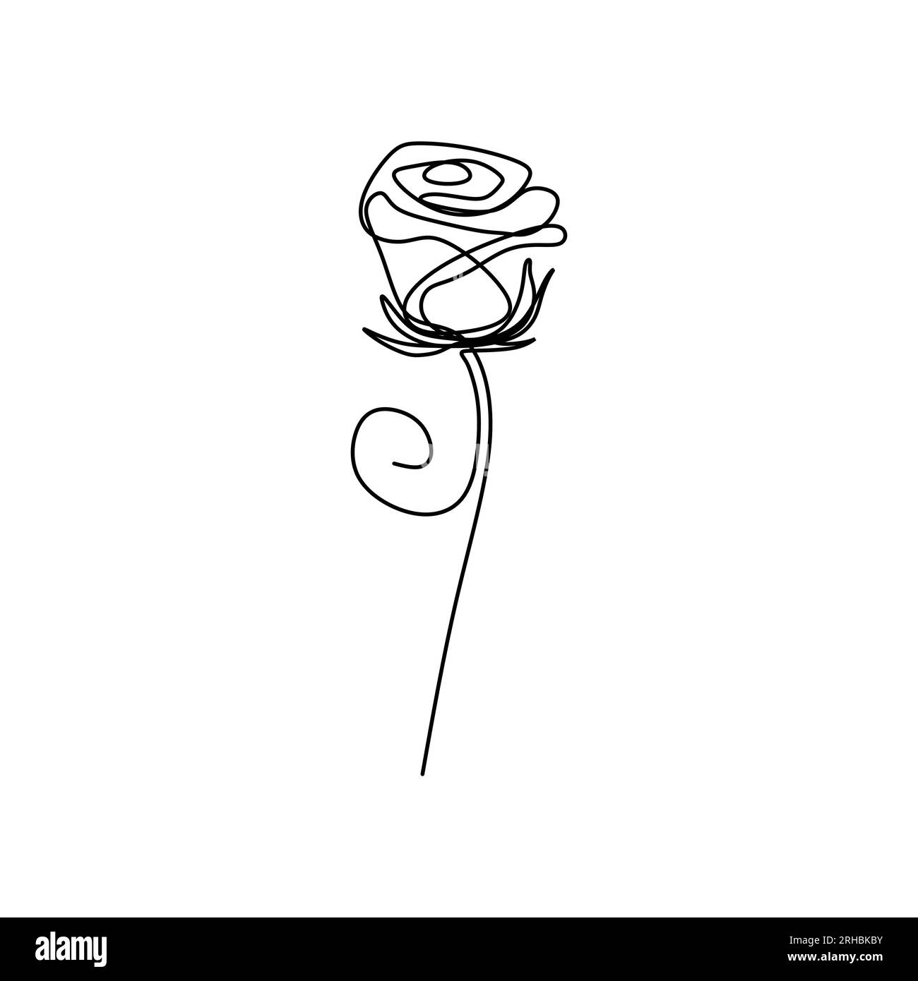 Rosenblume ein Strichbild Einzelzeichnung Vektor Darstellung minimalistisches Design isoliert auf weißem Hintergrund Stock Vektor