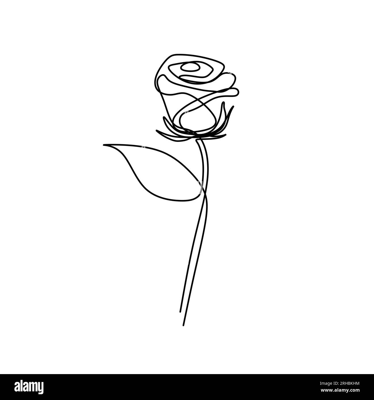 Rosenblume ein Strichbild Einzelzeichnung Vektor Darstellung minimalistisches Design isoliert auf weißem Hintergrund Stock Vektor