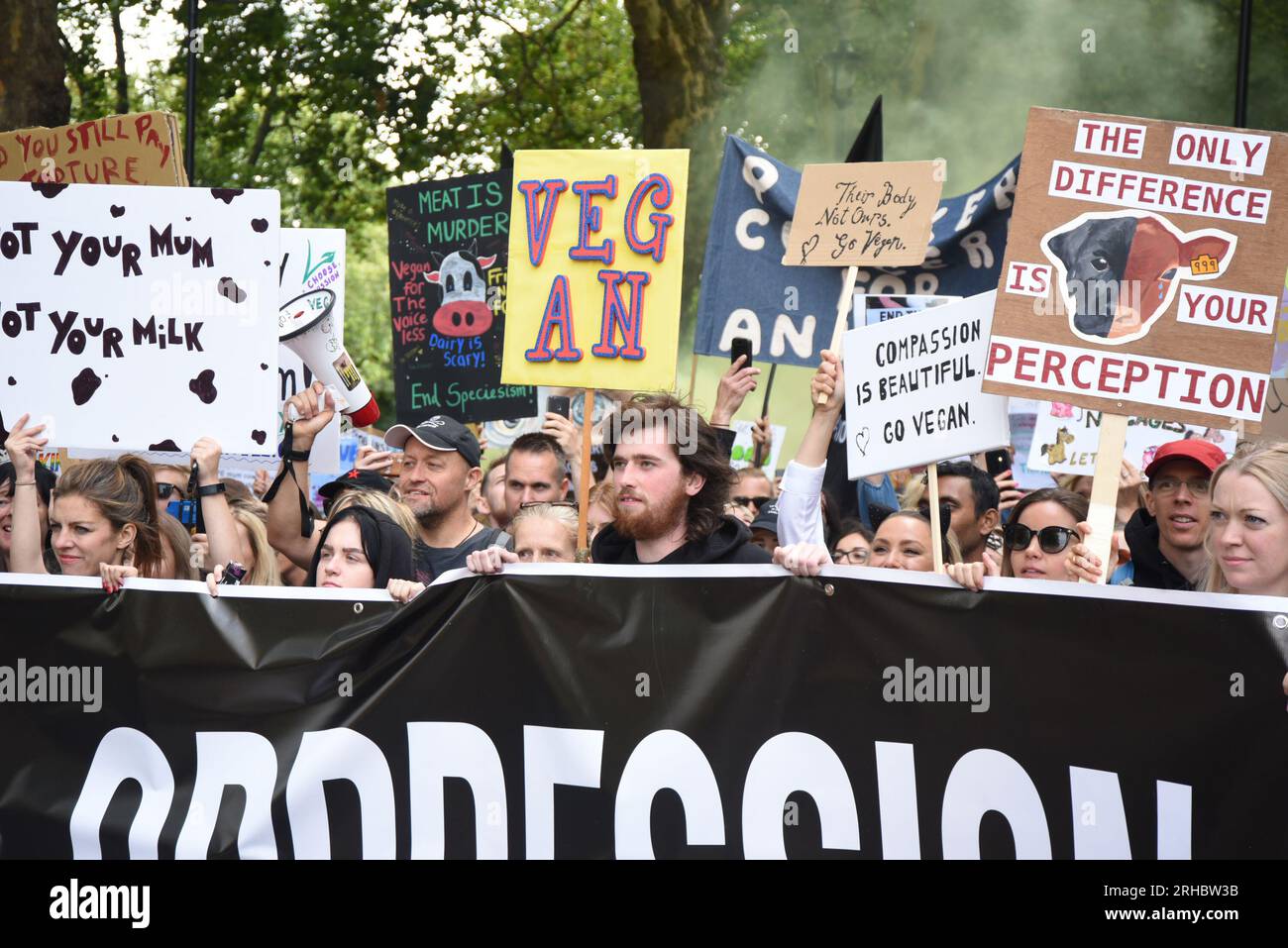 The Official Animal Rights March, London, 2018. Vegane Aktivisten marschieren am 25. August 2018 durch die britische Hauptstadt Stockfoto