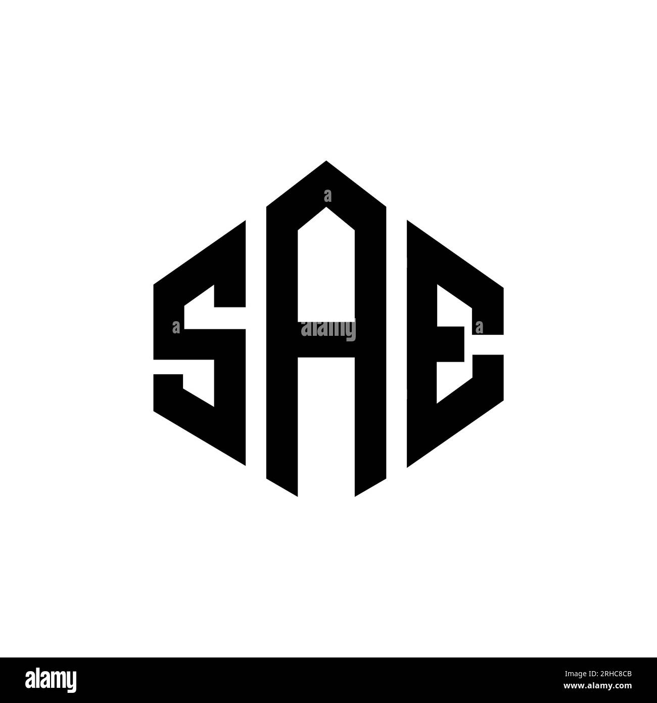 SAE-Logo in Polygonform. SAE-Polygon- und würfelförmiges Logo. SAE-sechseckige Vektorvorlage in Weiß und Schwarz. SAE Monogr Stock Vektor