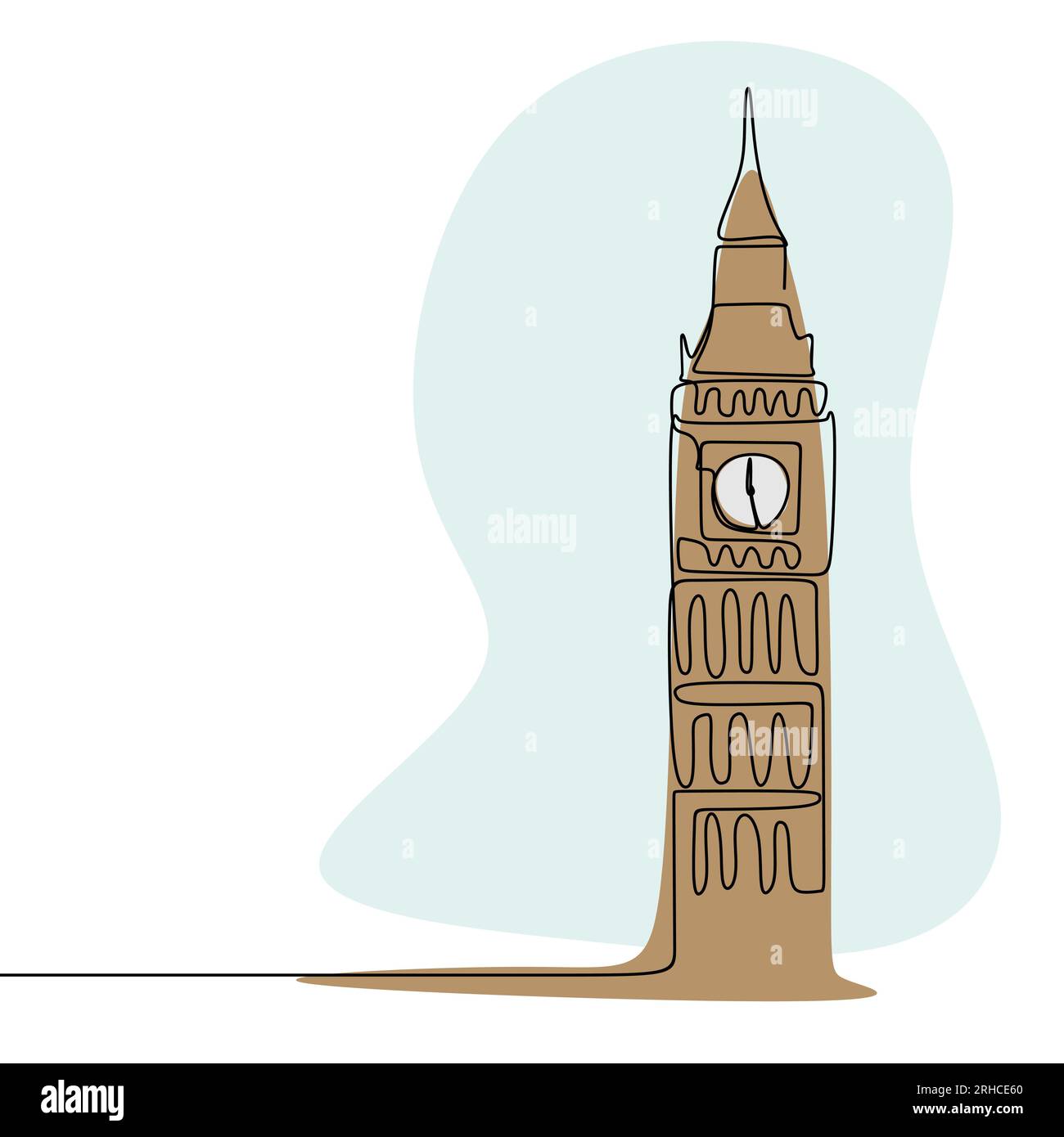 London City of Westminster Big Ben Uhrenturm mit durchgehenden Linien, minimalistischer Stil mit Farbvektordarstellung. Stock Vektor