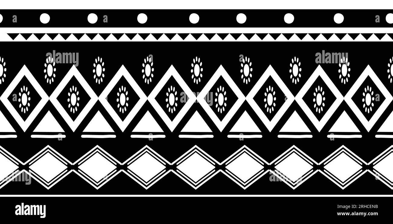 Schwarzweißer afrikanischer Stammeshintergrund. Abstrakte, traditionelle, von Hand gezeichnete Motive einfarbige Farben Vektordarstellung für Modetext Stock Vektor