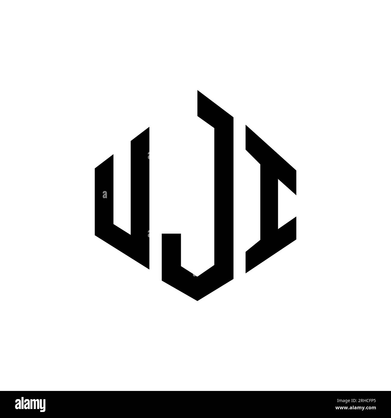 Logo mit UJI-Buchstaben und Polygonform. UJI-Polygon- und würfelförmiges Logo. UJI sechseckige Vektor-Logo-Vorlage in Weiß und Schwarz. UJI monogr Stock Vektor