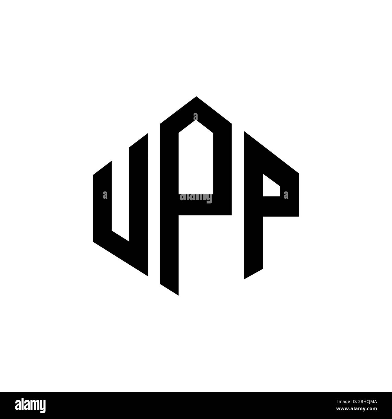 Logo mit UPP-Buchstaben und Polygonform. UPP-Polygon- und würfelförmiges Logo. Sechseckige UPP-Vektor-Logo-Vorlage in Weiß und Schwarz. UPP Monogr Stock Vektor