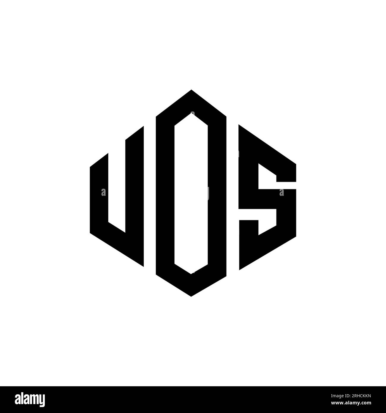 Logo mit UOS-Buchstaben und Polygonform. UOS-Polygon- und würfelförmiges Logo. UOS sechseckige Vektor-Logo-Vorlage in Weiß und Schwarz. UOS monogr Stock Vektor