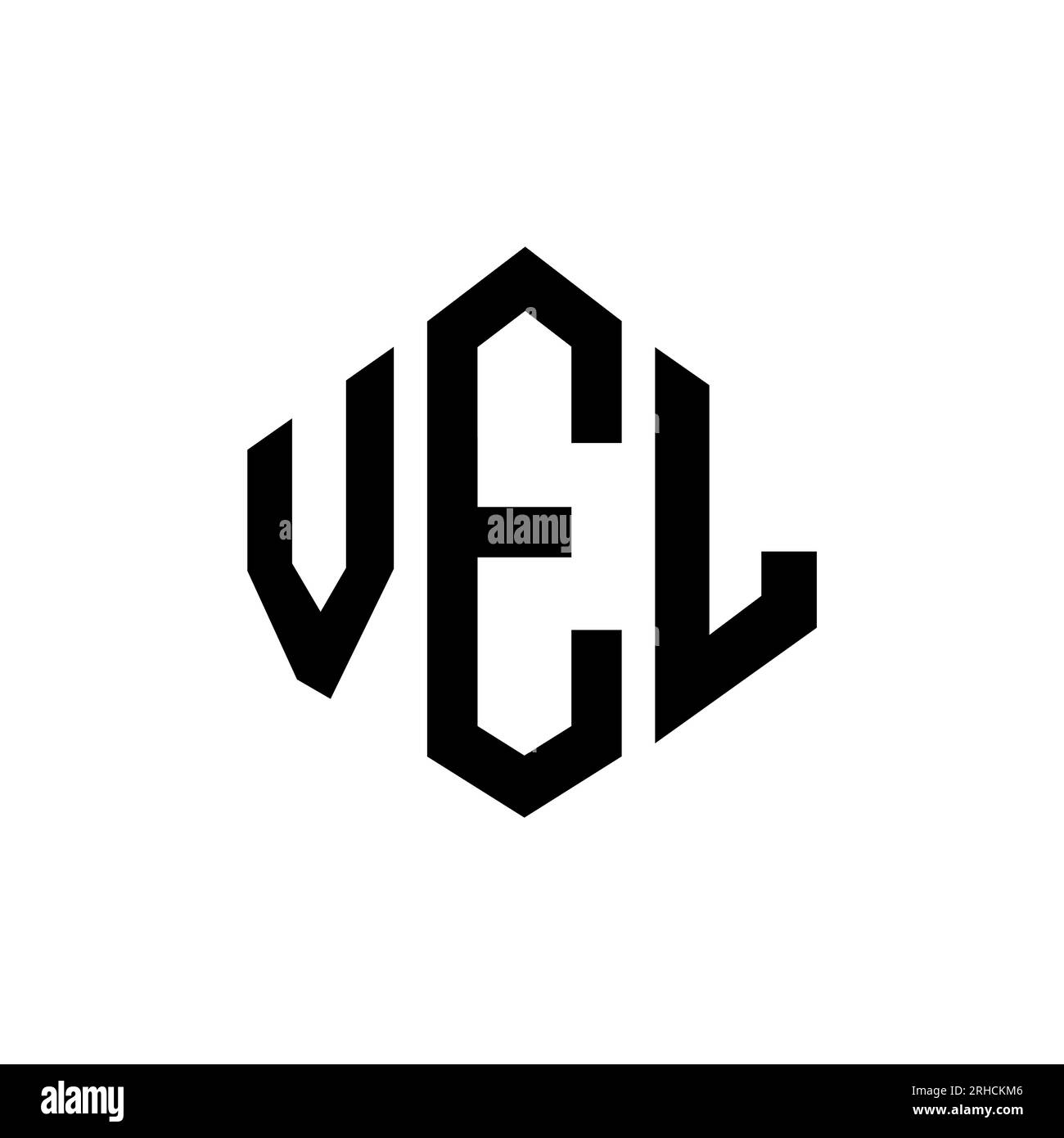 Logo mit VEL-Buchstaben und Polygonform. Logo in Form von VEL-Polygon und Würfel. Vektor-Logo-Vorlage für SCHRÄGE Sechskant in Weiß und Schwarz. Monogr. GESCHW. Stock Vektor