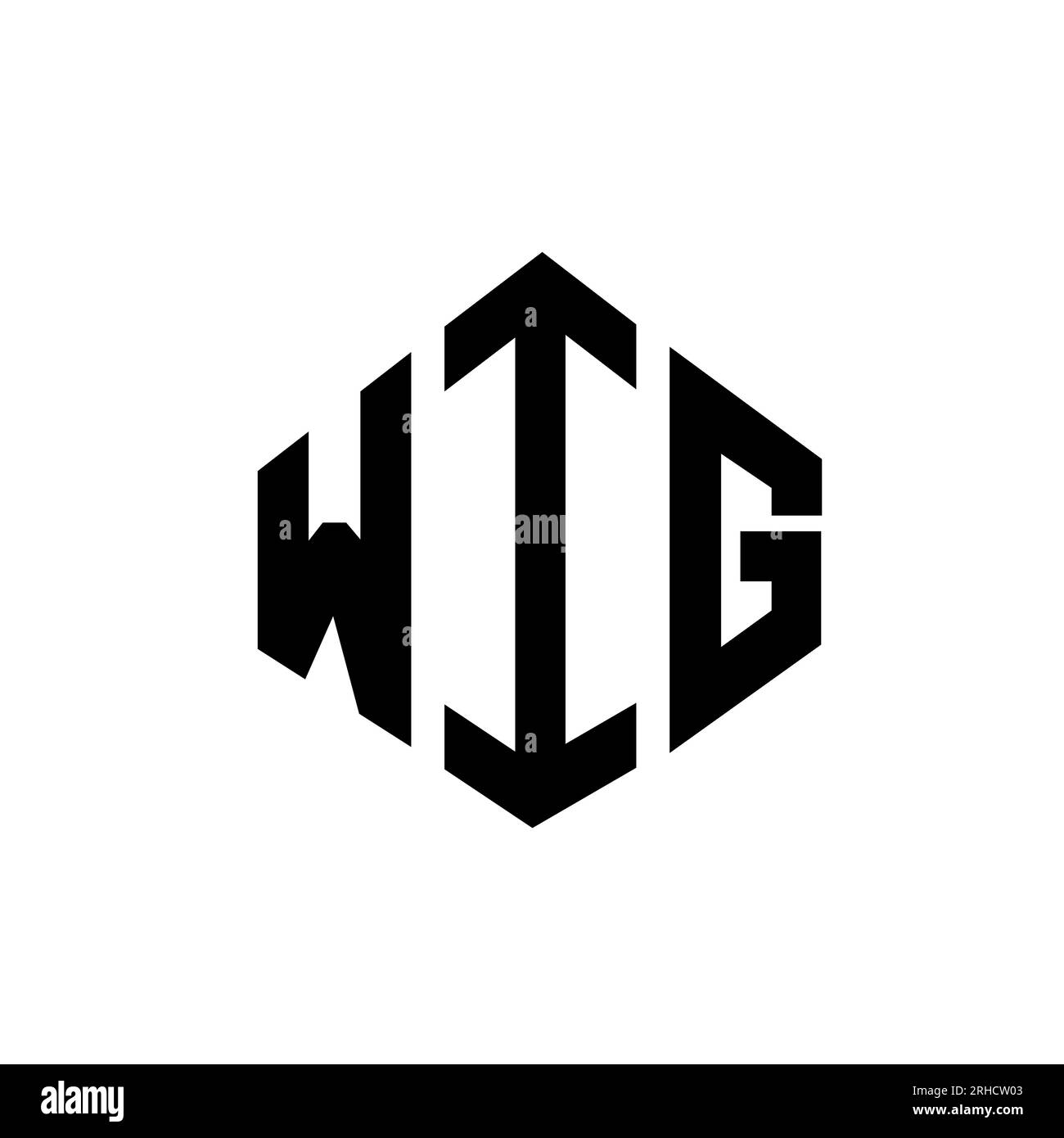 Logo mit PERÜCKE und Polygonform. Logo in Form von PERÜCKEN und Würfelform. WIG sechseckige Vektorvorlage in Weiß und Schwarz. PERÜCKE monogr Stock Vektor