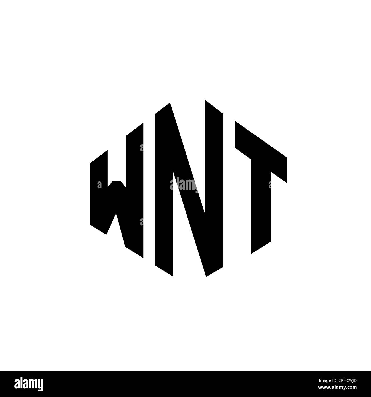 Logo mit WNT-Buchstaben und Polygonform. WNT-Logo in Polygon- und Würfelform. WNT sechseckige Vektor-Logo-Vorlage in Weiß und Schwarz. WNT Monogr Stock Vektor