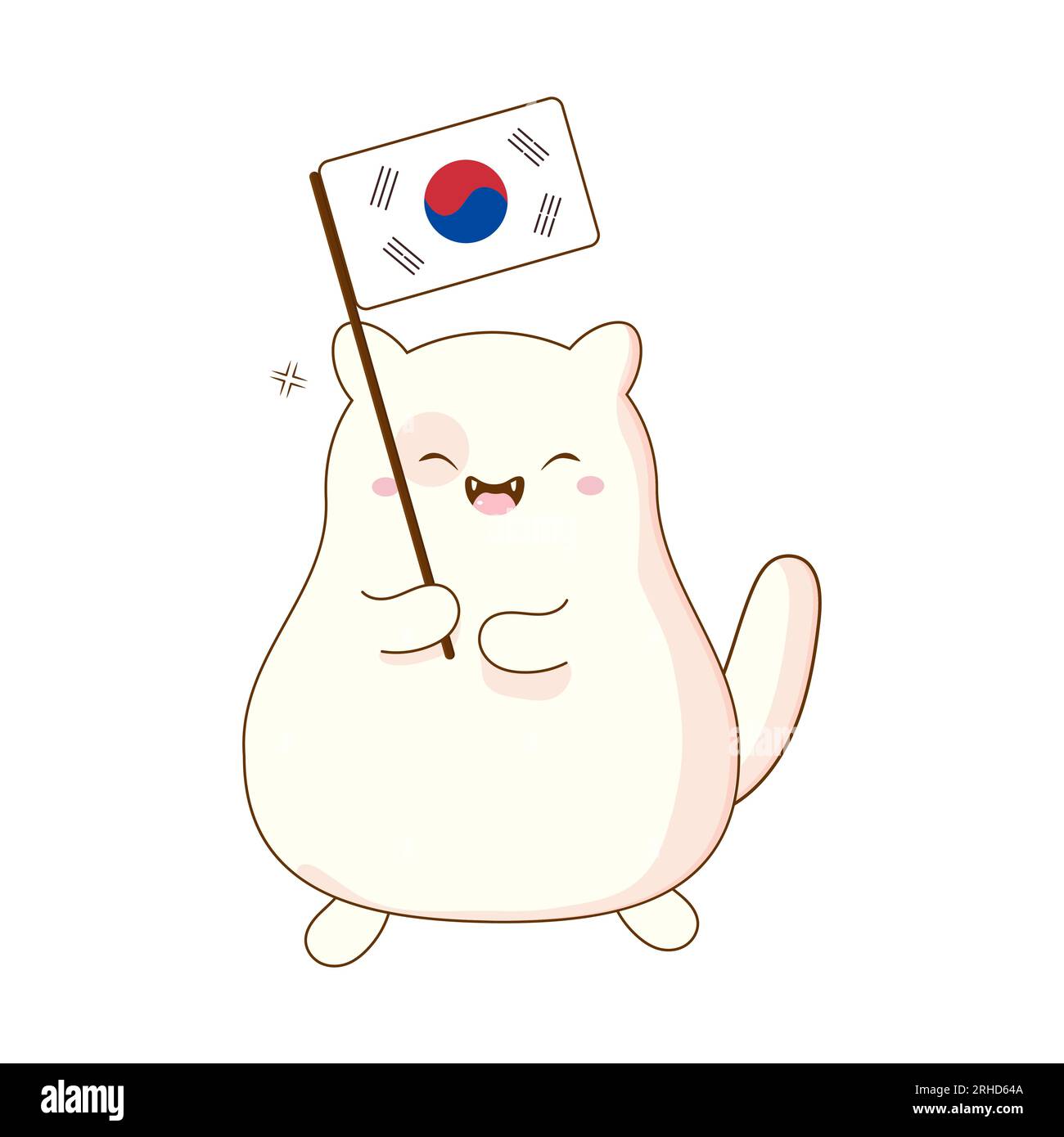 Süße koreanische Kawaii-Katze mit einer Flagge. Vektordarstellung isoliert auf weißem Hintergrund Stock Vektor