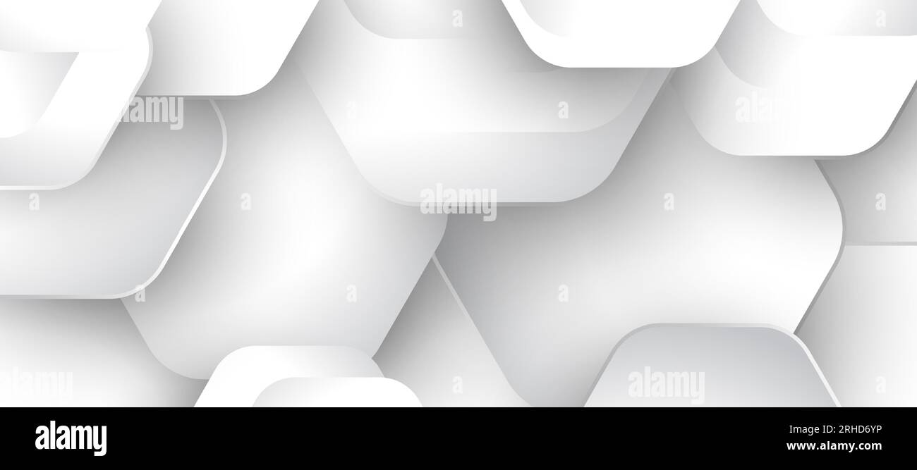 3D Weißer sechseckiger Hintergrund. Realistische Geometrische Zelltextur. Abstraktes weißes Vektorbanner mit sechseckigen Elementen Stock Vektor