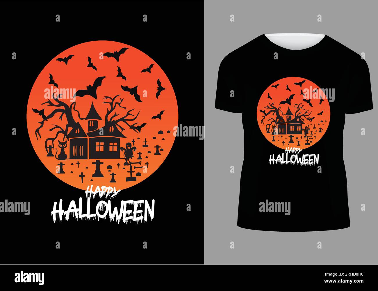 Die zehn besten Halloween-T-Shirt-Designs Halloween-T-Shirt-Designs, einfach zu drucken und universell für Herren, Damen und Kinder Stock Vektor