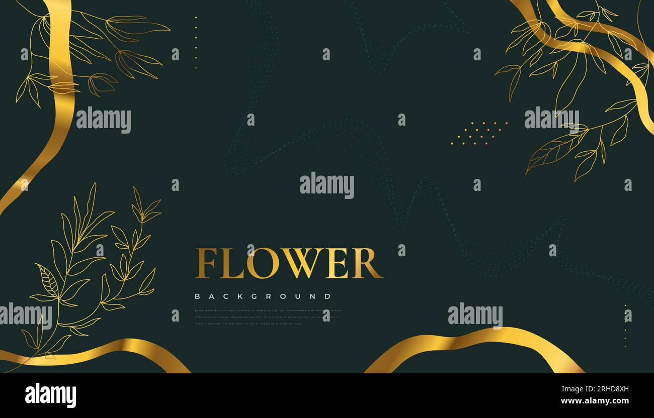 Luxuriöse goldene Blumenkulisse mit eleganten tropischen Sommerblättern. Luxuriöser Naturhintergrund mit Blumenillustration Stock Vektor