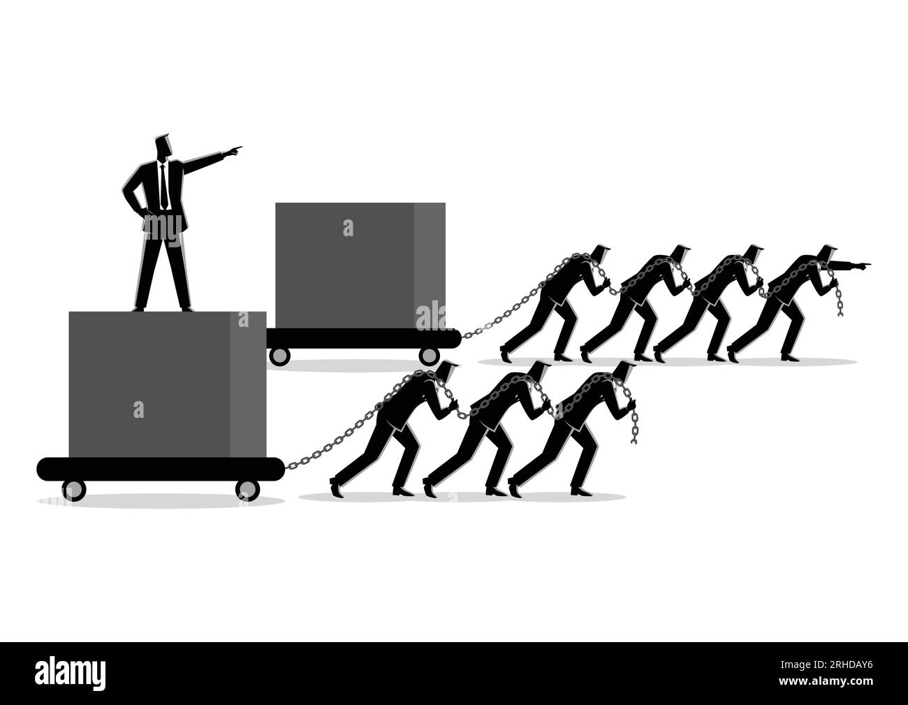 Business-Konzept Illustration von Geschäftsleuten ziehen eine große Box, was das Rennen gegen langsamere Gruppe. Erfolgsstrategie, Effizienz, der Unterschied b Stock Vektor