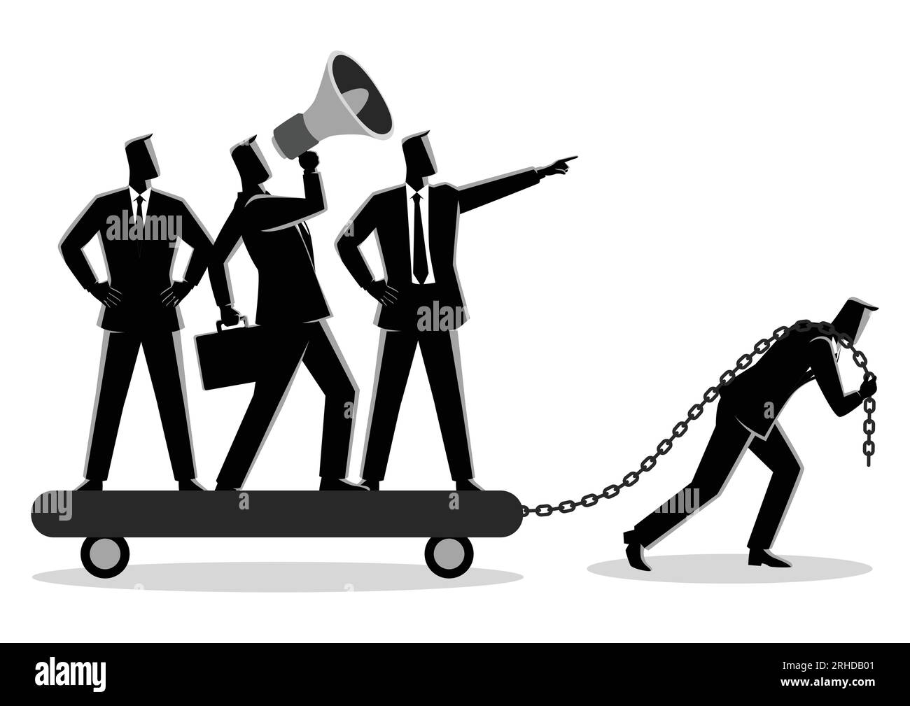 Business Concept Vektor-Illustration eines Geschäftsmannes ziehen seine herrisch Mitarbeiter allein Stock Vektor