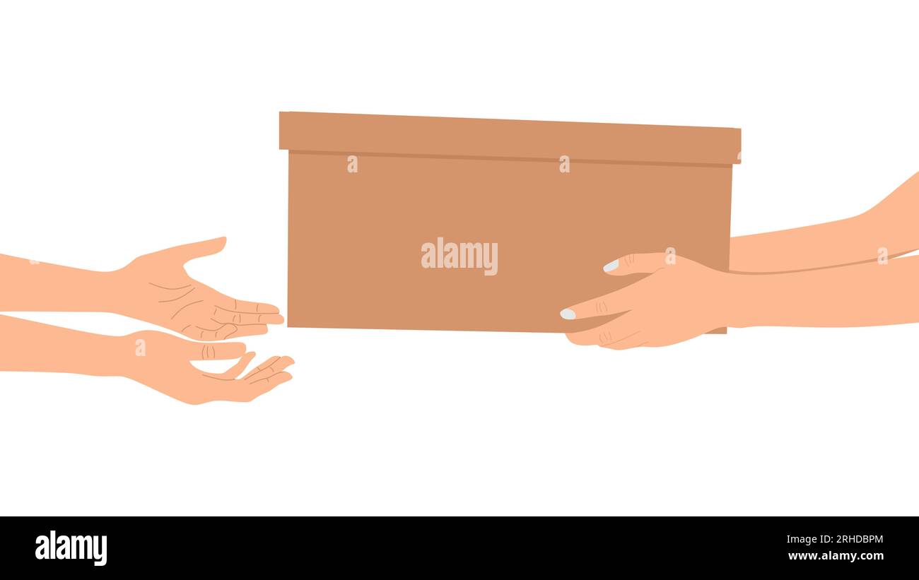 Menschen spenden Geschenke auf weißem Hintergrund mit flachem Design. Stock Vektor