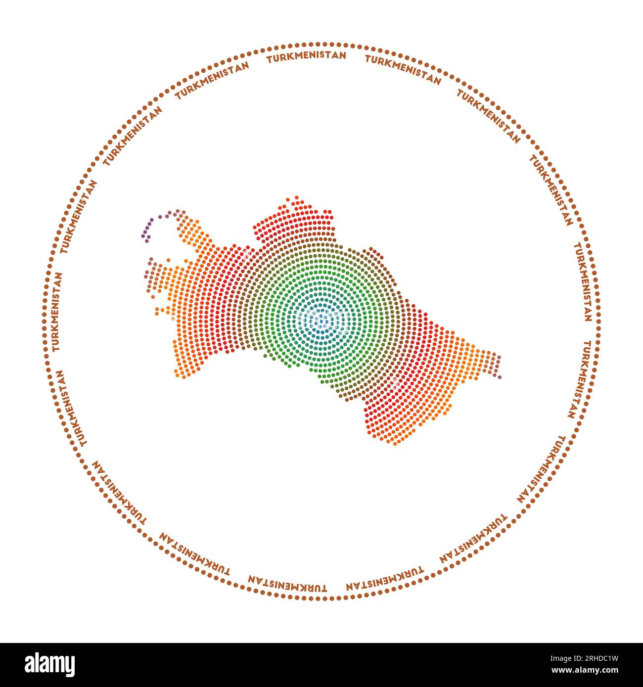 Rundes Logo Turkmenistans. Digitale Form Turkmenistans im gepunkteten Kreis mit Ländernamen. Techniksymbol des Landes mit abgestuften Punkten. Stock Vektor