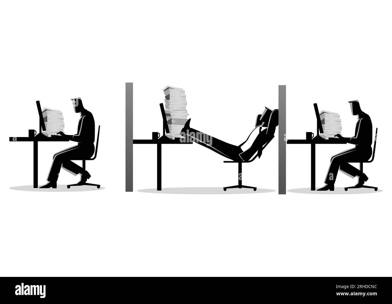 Business-Konzept Vektor Illustration eines Geschäftsmannes entspannen, während seine Freunde, die arbeiten Stock Vektor