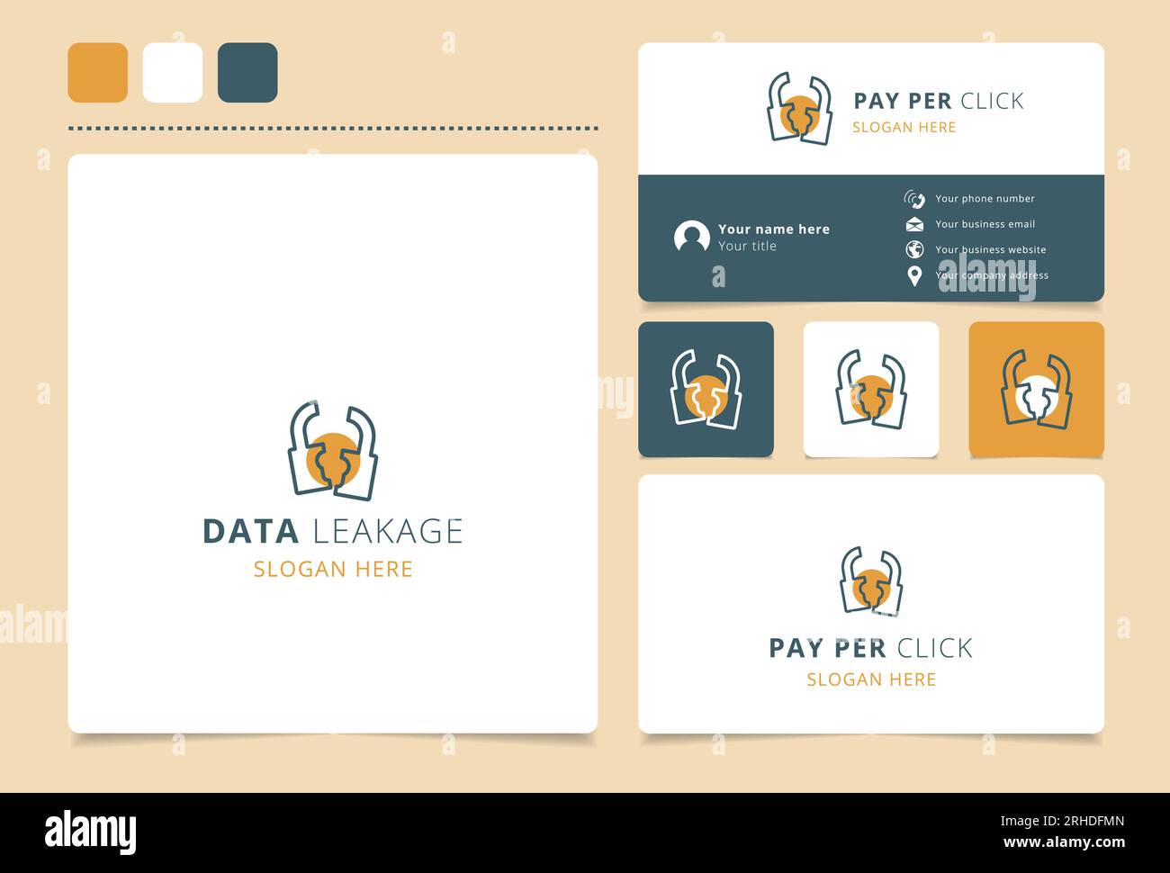 Logo für Datenlecks mit editierbarem Slogan. Branding-Buch und Visitenkartenvorlage. Stock Vektor